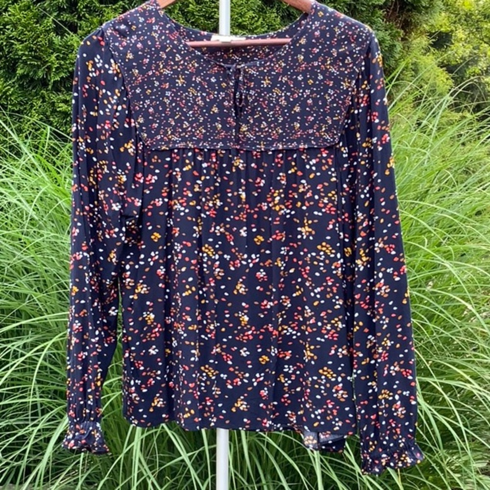 LOFT Navy Bib Collar Blouse EUC
